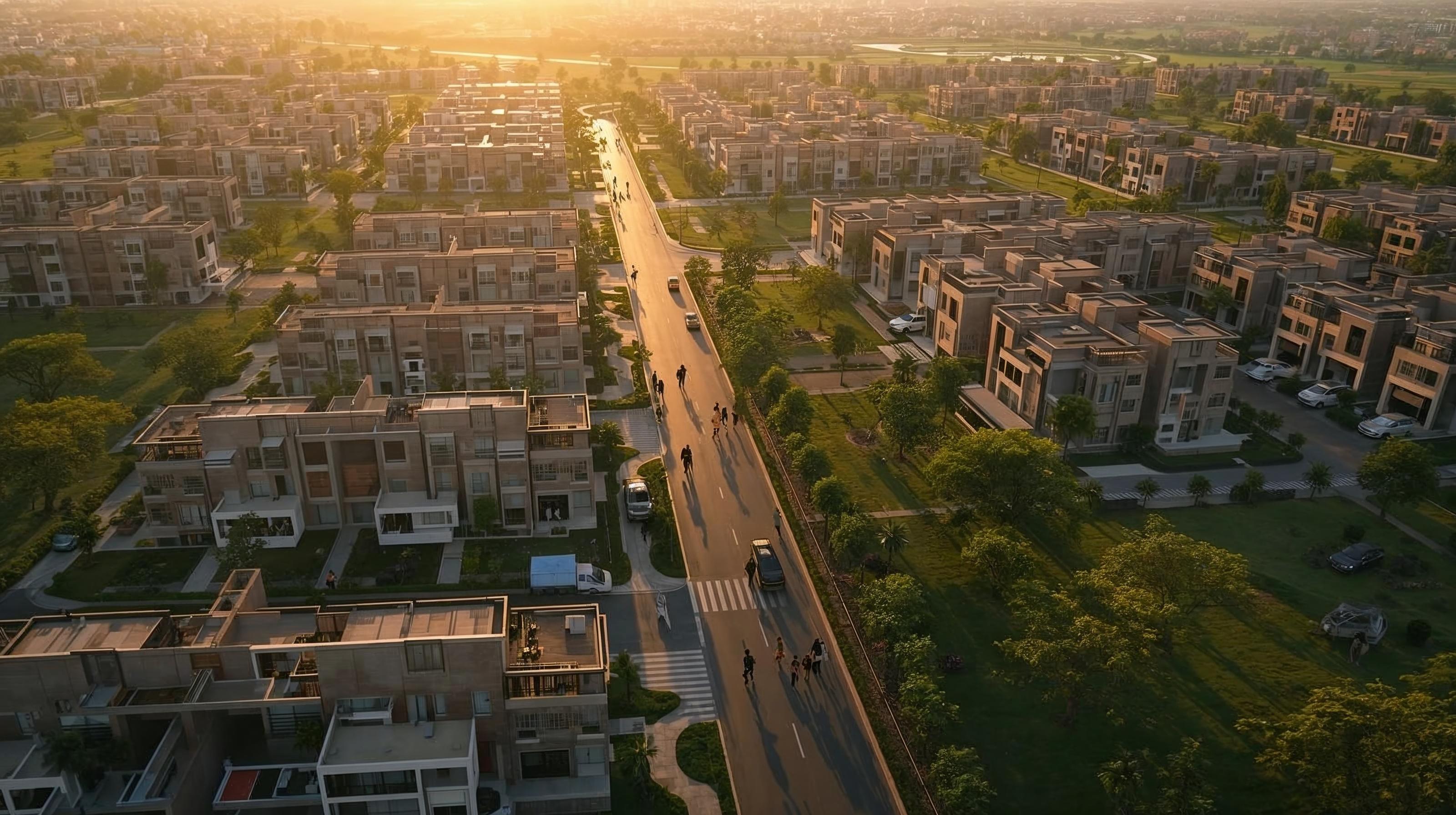Township at golden hour